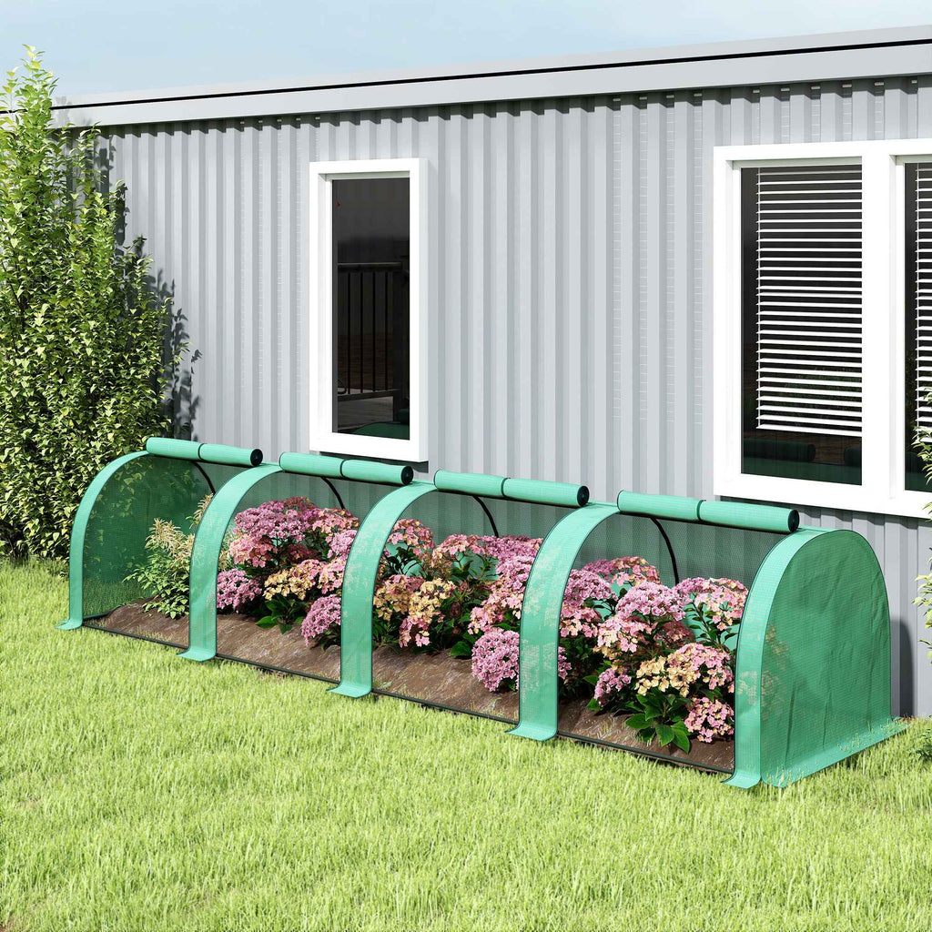 Outsunny Waterproof Anti-UV Steel and Plastic Tunnel Greenhouse with 4 Doors, 395x100x80 cm, Green