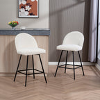 Set of 2 Bar Stools with Velvet Backrest and Steel Footrest, Cream White