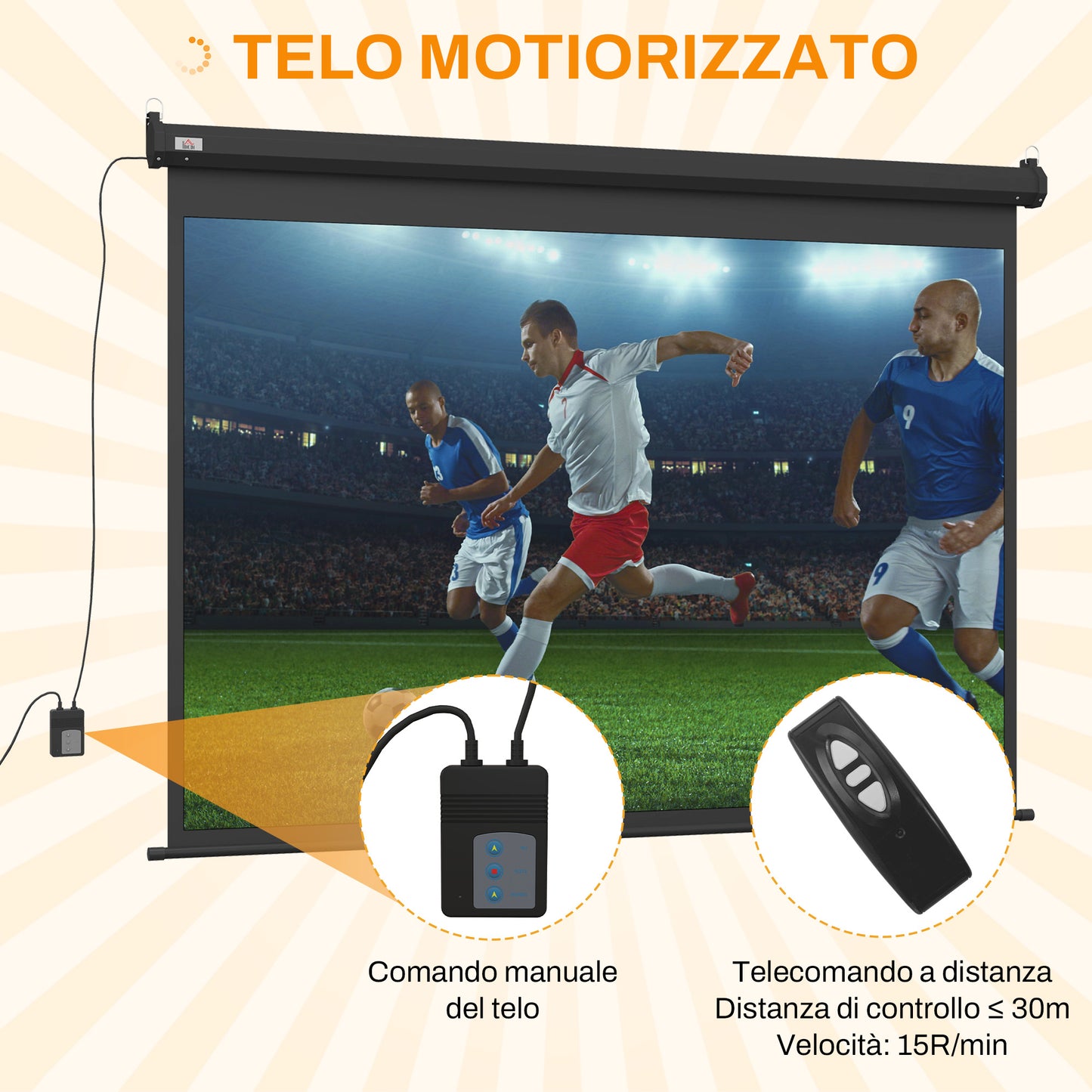 Projector Screen 100"  4:3 Format Adjustable with Remote Control, 203x152cm, Black