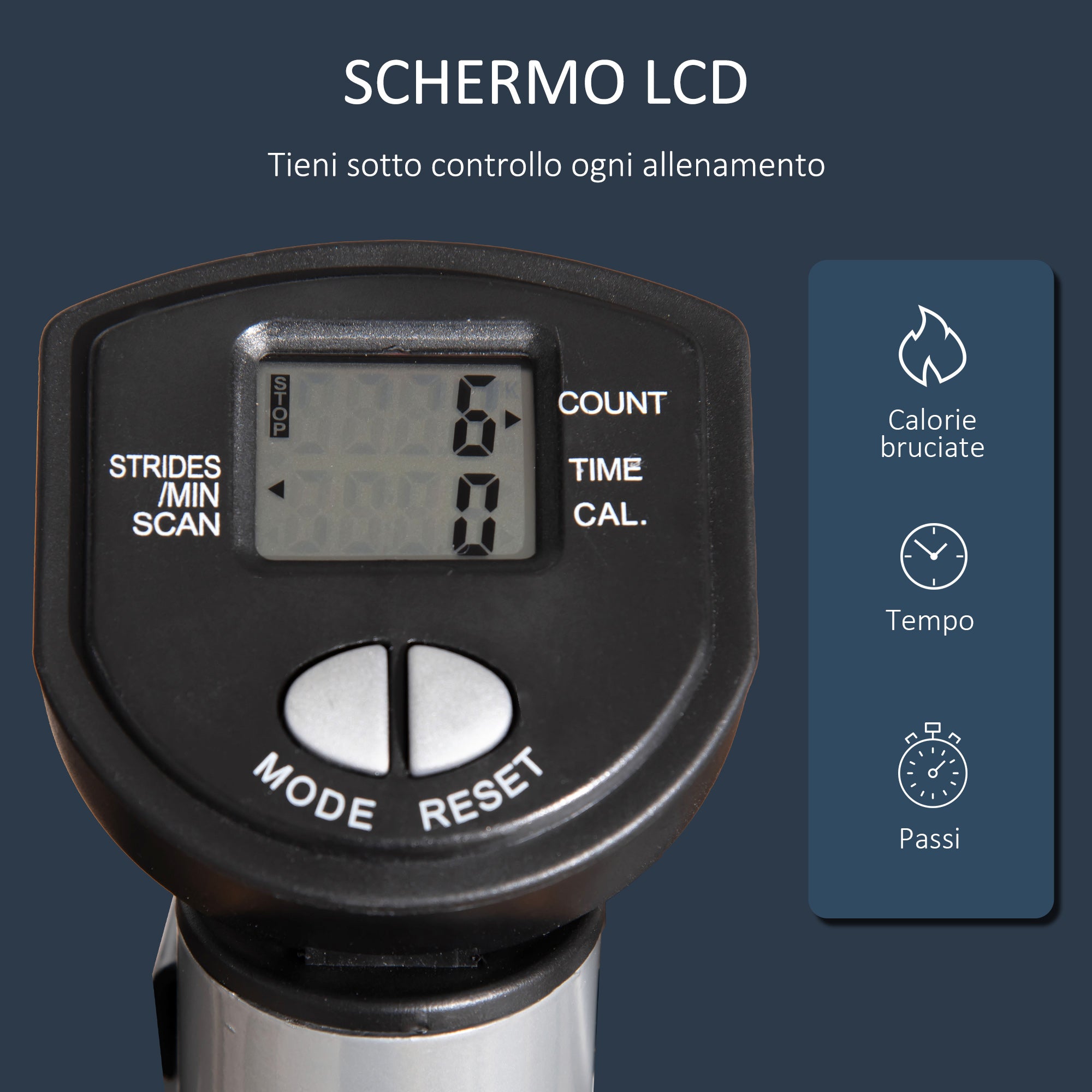 Stepper with Adjustable Handlebar, LCD Monitor and Elastic Bands, 55x53x118-128cm, Black