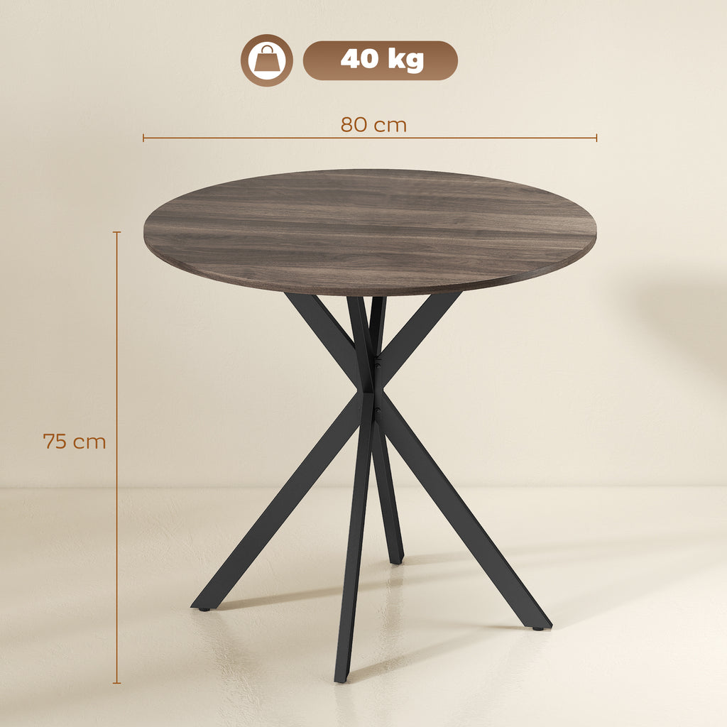HOMCOM Industrial Style Round Dining Table with Steel Cross Legs, Ø80x75 cm, Brown