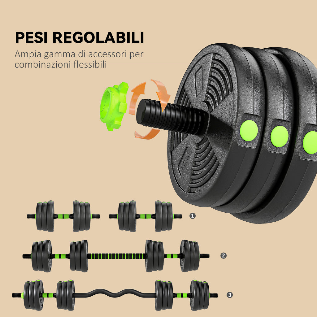 SPORTNOW 3-in-1 Barbell Set with 16 Weight Plates and Non-Slip Handle, 140x20x20 cm, Green