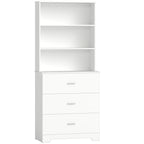 HOMCOM Wall-Mounted Bookcase with 3 Open Shelves and 3 Drawers, Wooden, 79x39.5x182.2 cm, White