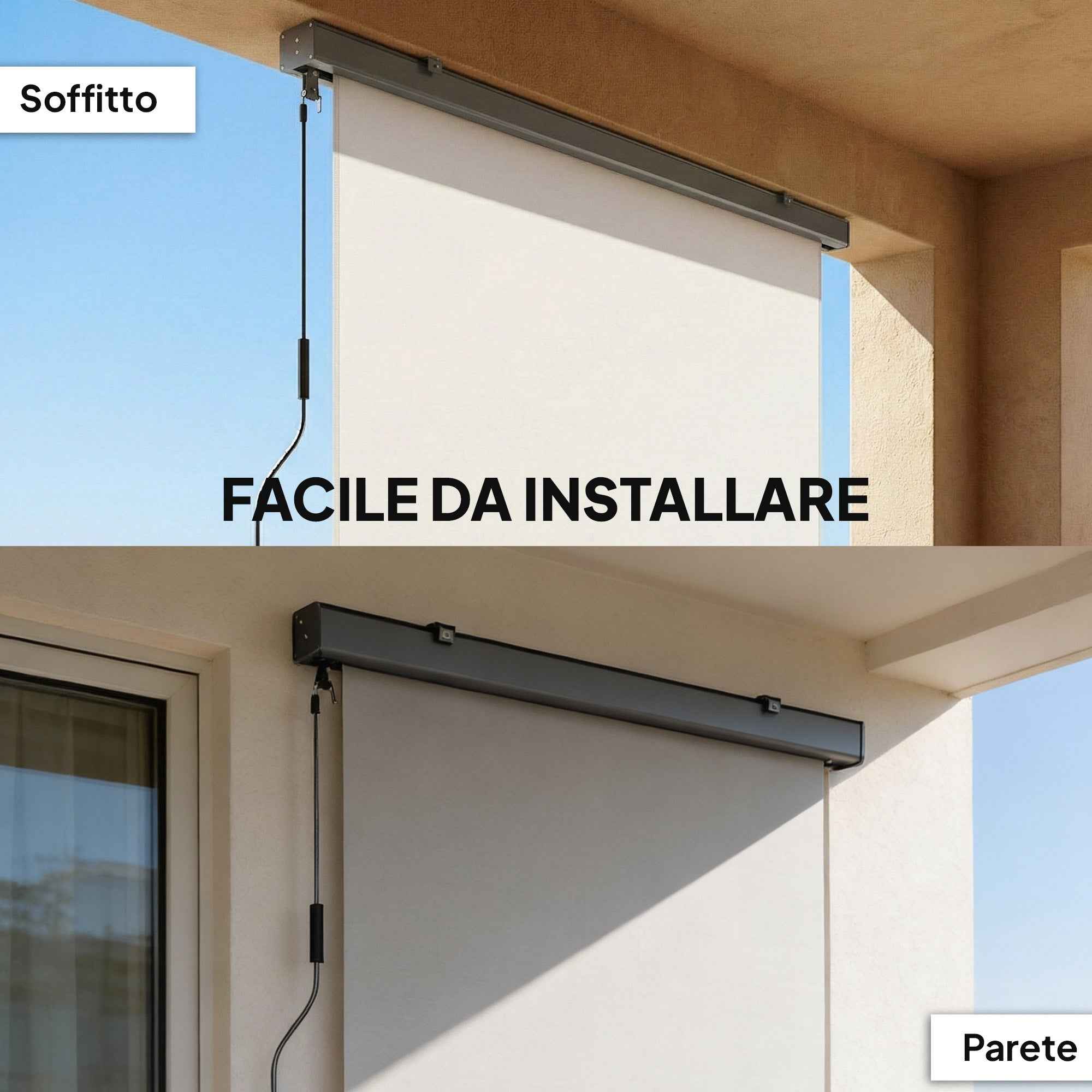 Outsunny Anti-UV Polyester Roller Blind with Aluminum Cassette and Crank, 250x160 cm, Cream White