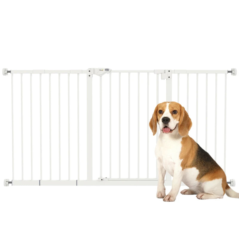 3-Way Dog Gate with Adjustable Width 74-148 cm and Automatic Closure, White