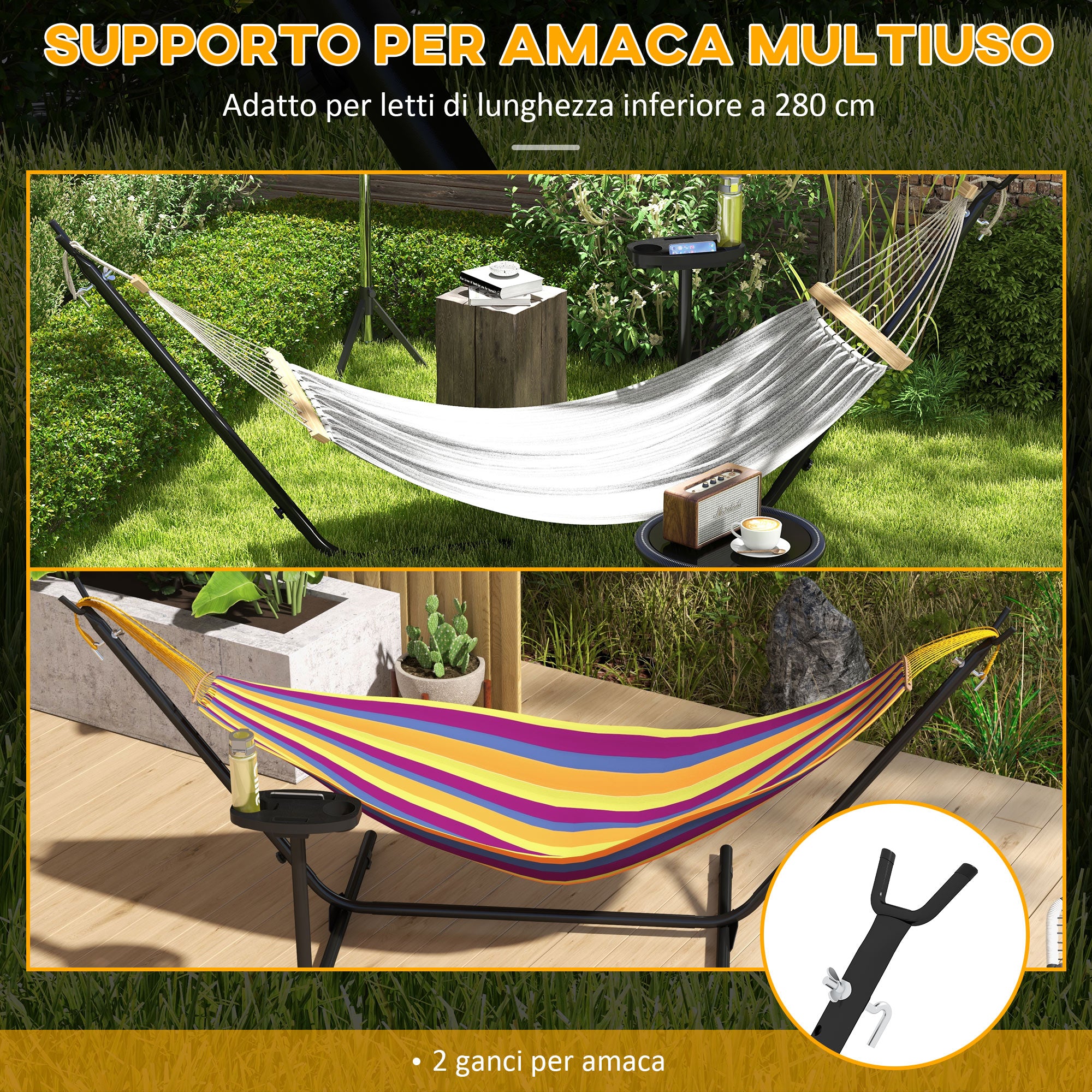 Steel Hammock Stand with Integrated Table and Maximum Load 150kg, Black