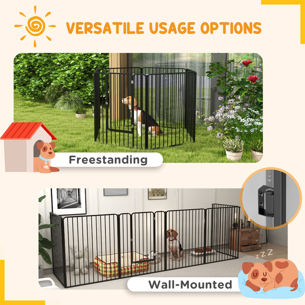 Pawhut Fence for large dogs with 6 steel modular panels, 164x83x100 cm, black - Borgè