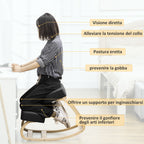 Ergonomic Kneeling Chair in Birch Wood and Cushion, 51x69x58cm, Black
