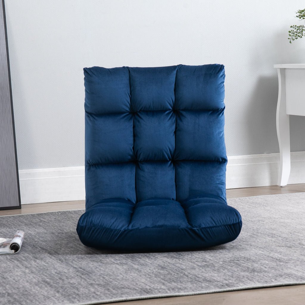 HOMCOM Velvet Floor Chair with 180° Reclining Backrest and Thick Padding, 55x71x53.5cm, Blue