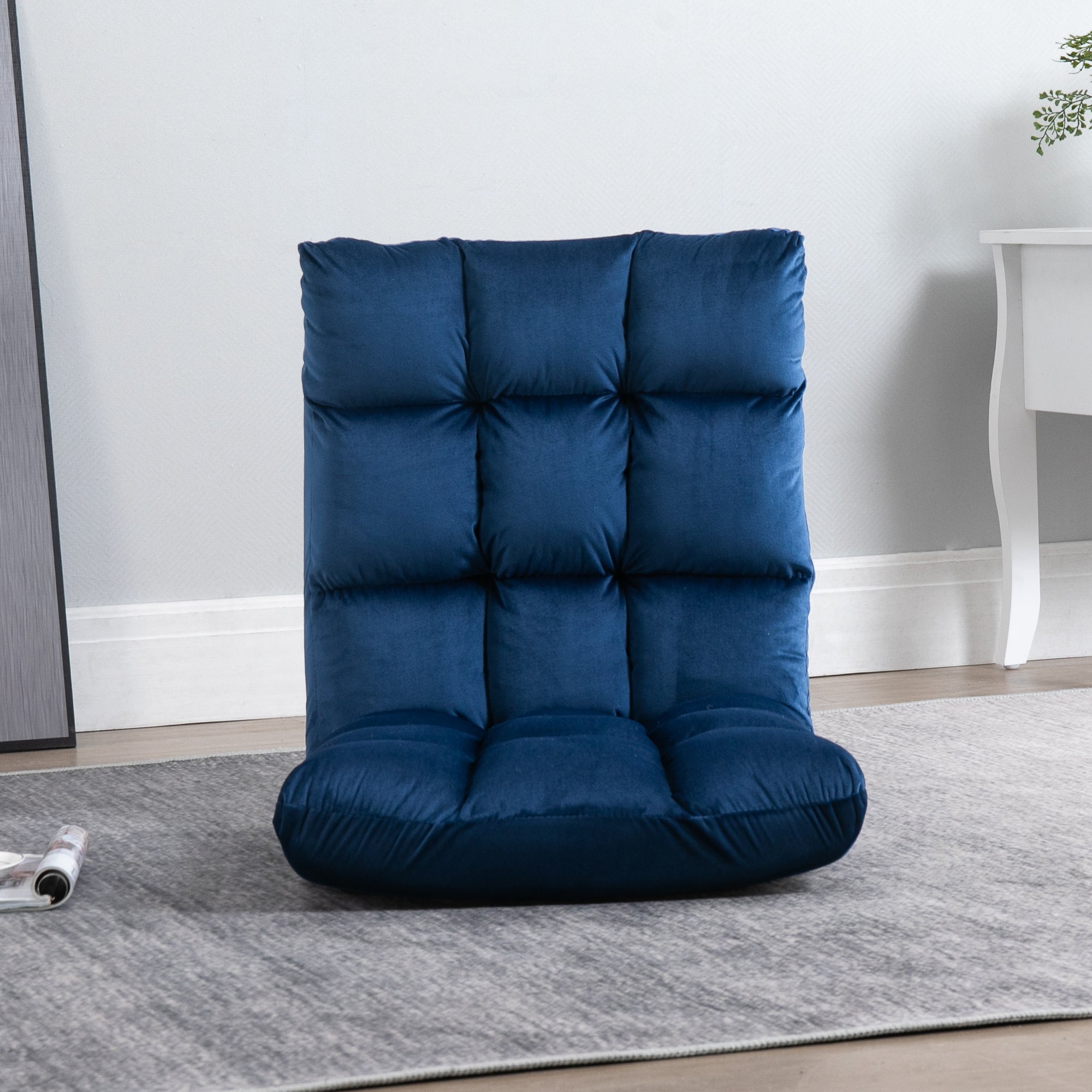 HOMCOM Velvet Floor Chair with 180° Reclining Backrest and Thick Padding, 55x71x53.5cm, Blue