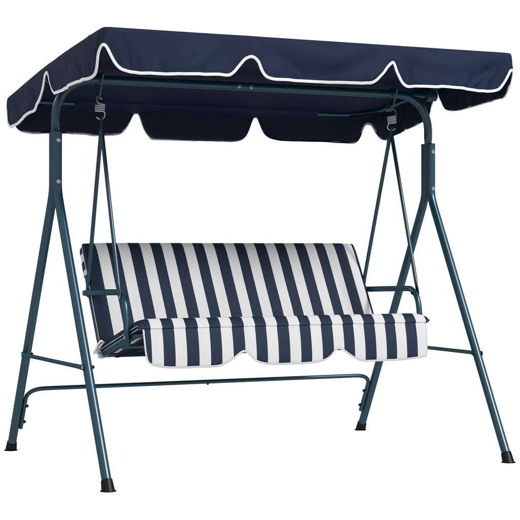 3-Seater Garden Swing with Sunshade Roof, in Steel and Polyester, 172x110x153 cm, White and Blue
