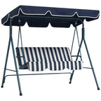 3-Seater Garden Swing with Sunshade Roof, in Steel and Polyester, 172x110x153 cm, White and Blue