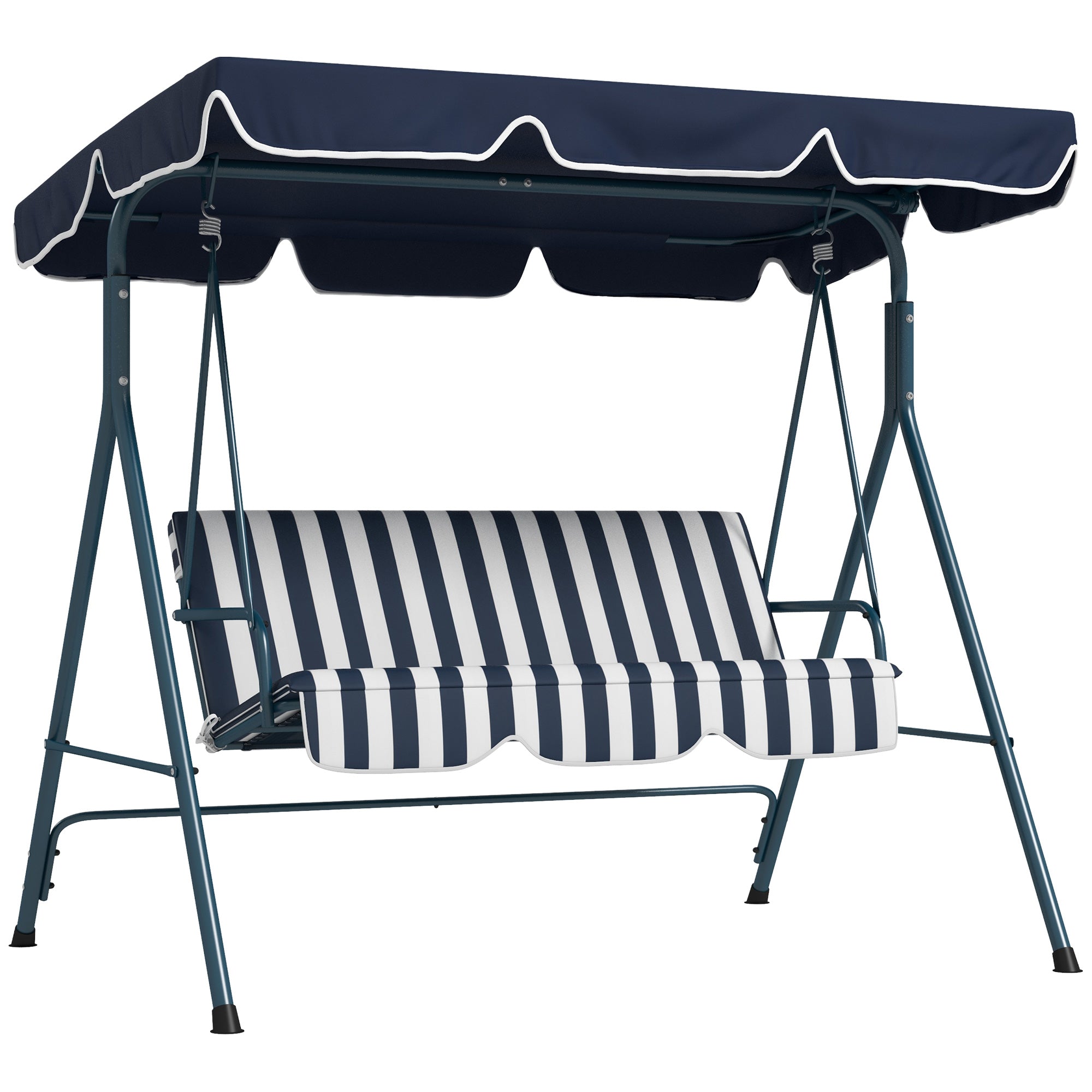 3-Seater Garden Swing with Sunshade Roof, in Steel and Polyester, 172x110x153 cm, White and Blue