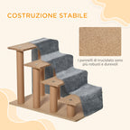Portable 4-Step Dog Stairs, Removable Flannel and Chipboard, 60x35x44 cm, Grey