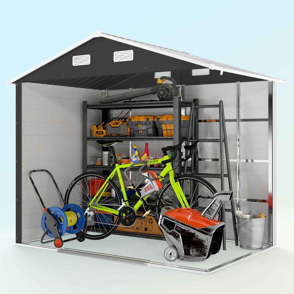 Outsunny Tool Shed with Sliding Doors and 4 Air Vents, Steel and PP, 196x236x208 cm, Dark Grey