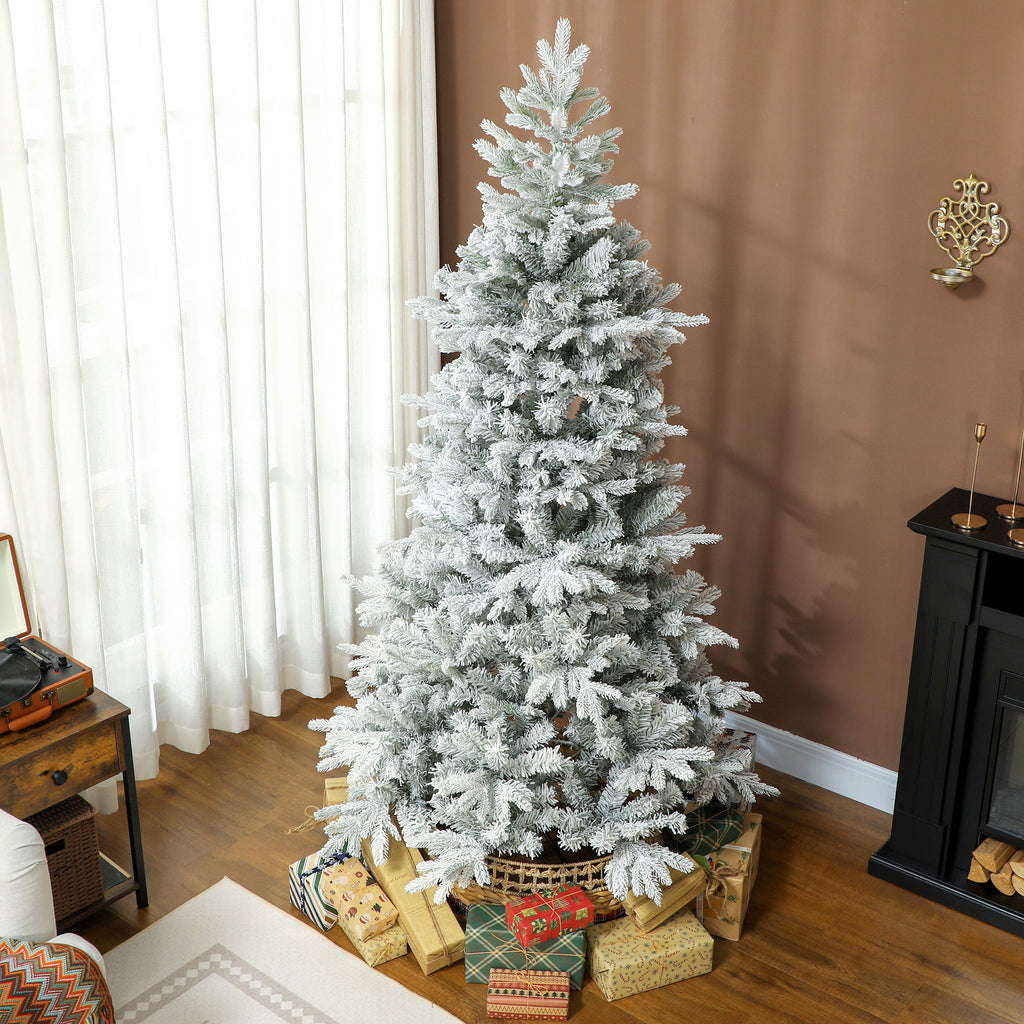 210cm Tall Snow-Covered Christmas Tree with Realistic Branches and Foldable Metal Base