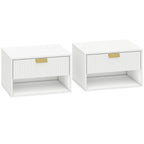 HOMCOM Set of 2 Floating Nightstands with Decorated Drawer and Open Shelf, White