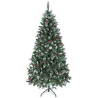 180cm Indoor Christmas Tree with 620 Branches, Pine Cones and Red Berries, Metal Base, Green