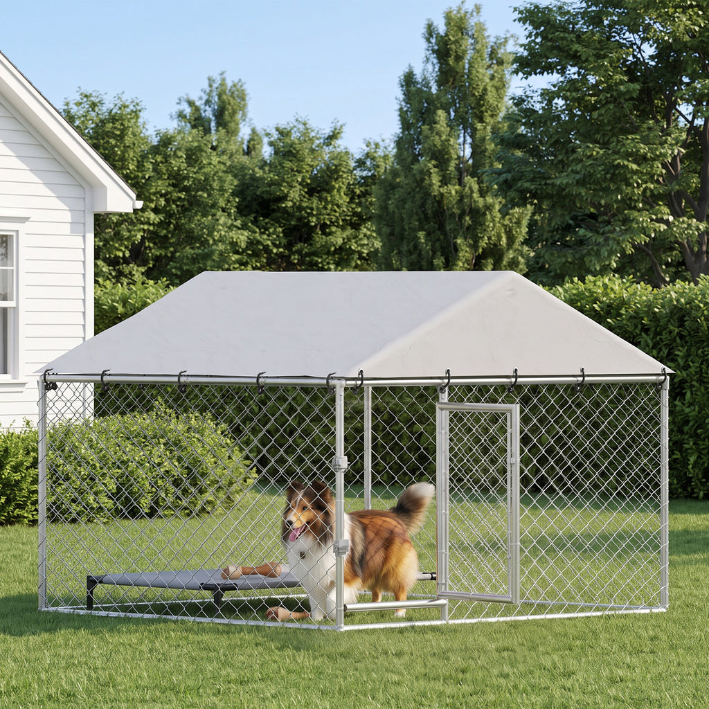 PawHut Outdoor Dog Playpen, Galvanized Steel with PE Roof, Anti-UV, Waterproof, Silver