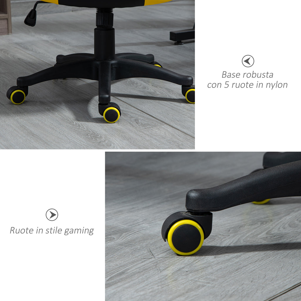 Ergonomic Gaming Chair, Swivel Office Chair with Wheels in Black and Yellow Faux Leather, Adjustable Height