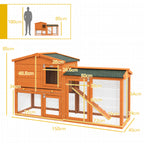 PawHut 2-Storey Outdoor Hutch in Fir Wood and Metal Wire, 150x45x85 cm, Orange - Borgè