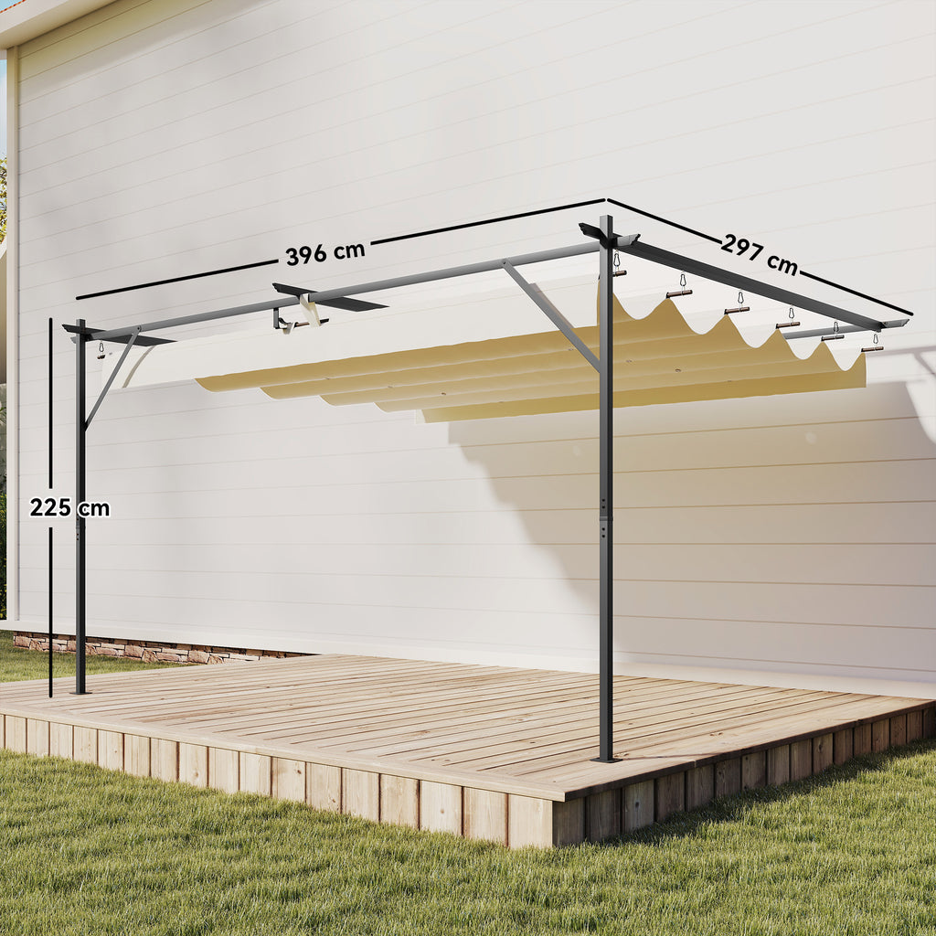 Outsunny Gazebo Pergola 3x4 m with Retractable Sliding Roof and Drainage Holes, Cream White
