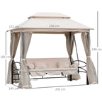 3-Seater Swing and Single Sun Lounger Gazebo Cover with Mosquito Net and Cushions 256x172x248cm Cream