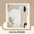Arched Wall Mirror with Fluted Edge and Hooks, Glass and Polystyrene, 60x2x90 cm, Beige