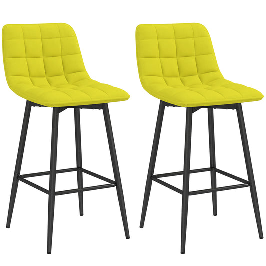 Set of 2 Nordic Style Kitchen Stools in Velvet and Metal Effect Fabric, 45x47x84 cm, Yellow