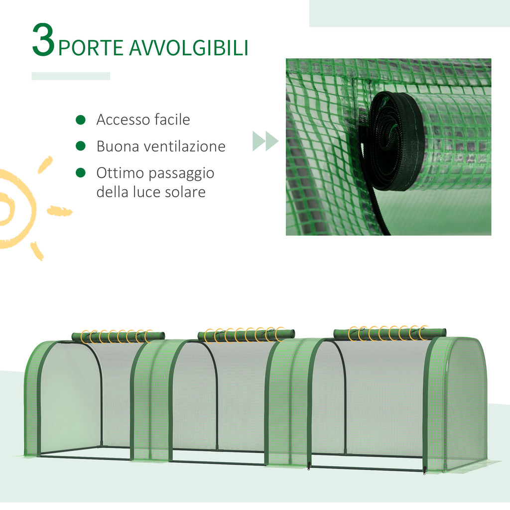 Steel and PP Plastic Tunnel Greenhouse with Roll-Up Doors, 295x100x80 cm, Green