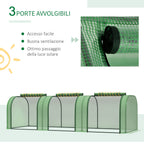 Steel and PP Plastic Tunnel Greenhouse with Roll-Up Doors, 295x100x80 cm, Green