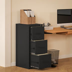 Minimal 3-Drawer Document Cabinet with Adjustable Bar, Steel, 36.5x46.2x99 cm, Black