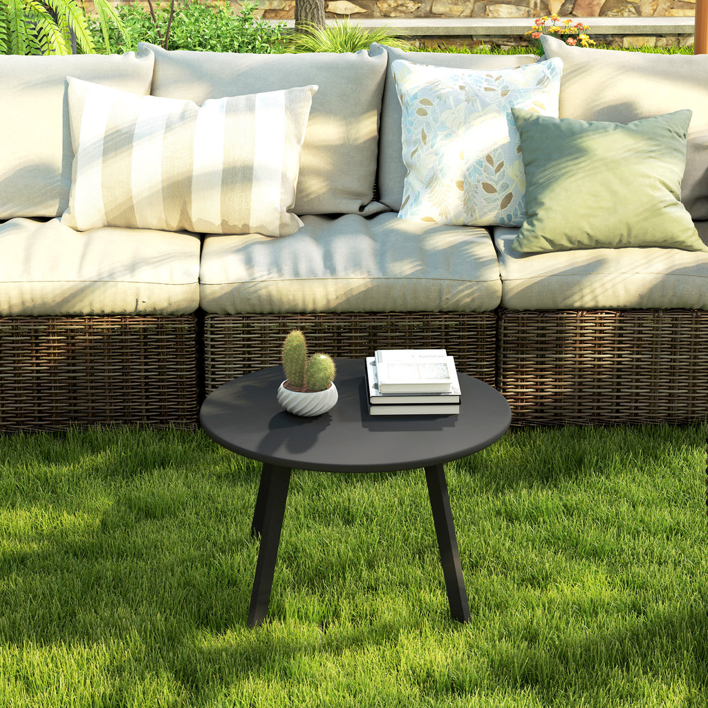 Round Garden Coffee Table in Industrial Style with Non-Slip Feet, in Metal, Ø70x42 cm, Black
