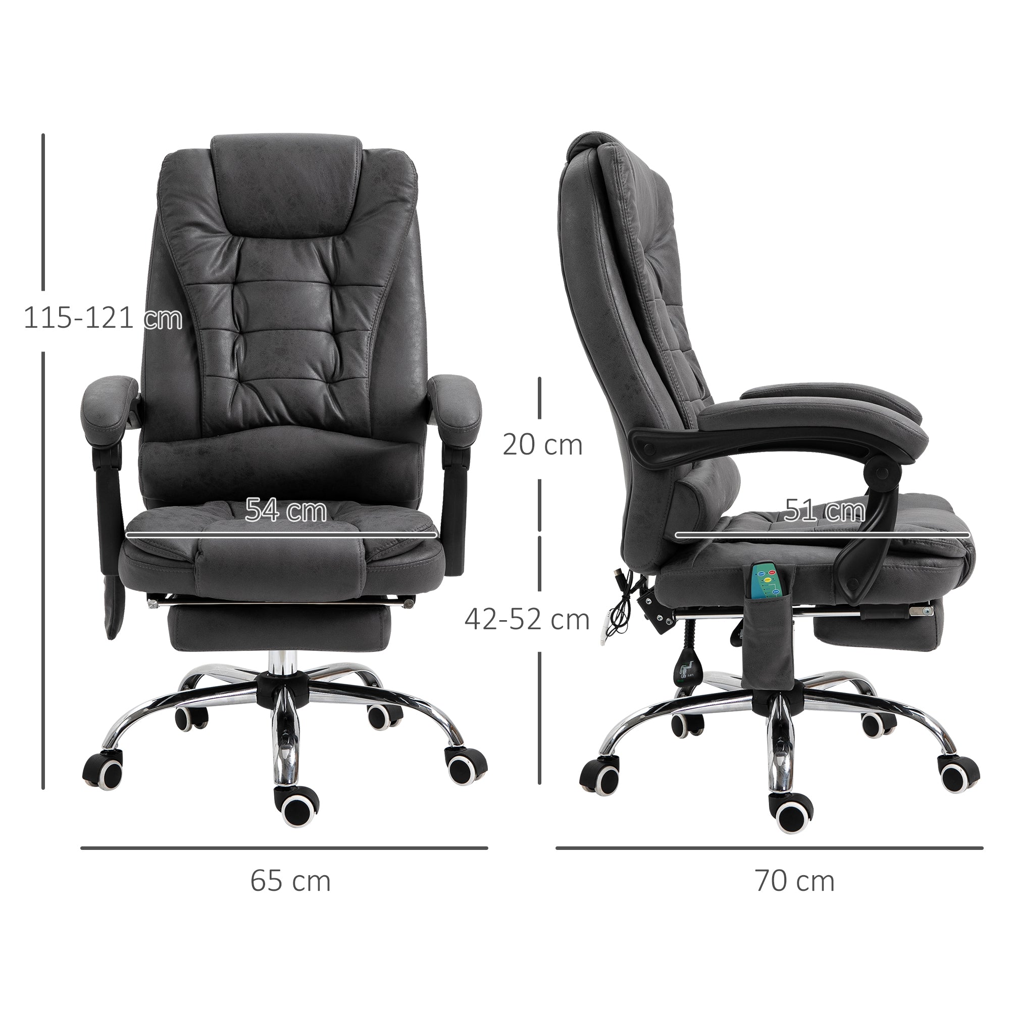 View of the massacle and reclining office armchair with adjustable heating and height, gray - Borgè