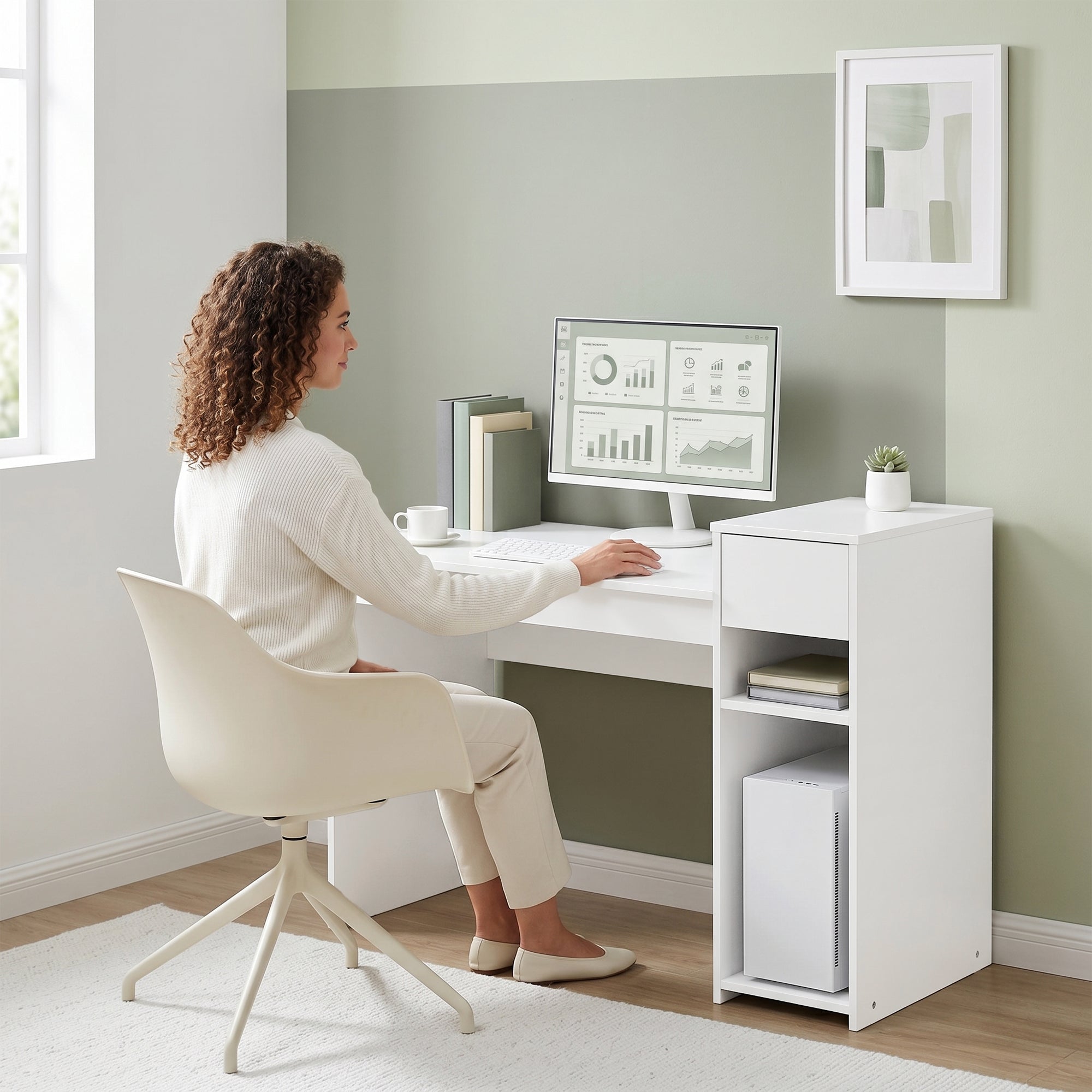 HOMCOM 108cm Study and Writing Desk with Drawer and Shelves, White