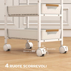 5-Tier Kitchen Cart with 4 Removable Baskets, Metal, PP and Wood, 39.5x24x82 cm, White and Oak
