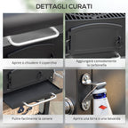 Outsunny 2-Wheel Garden Barbecue with Grill, Smoker and Stove, in Metal and Cast Iron, 124x66x112 cm, Black - Borgè