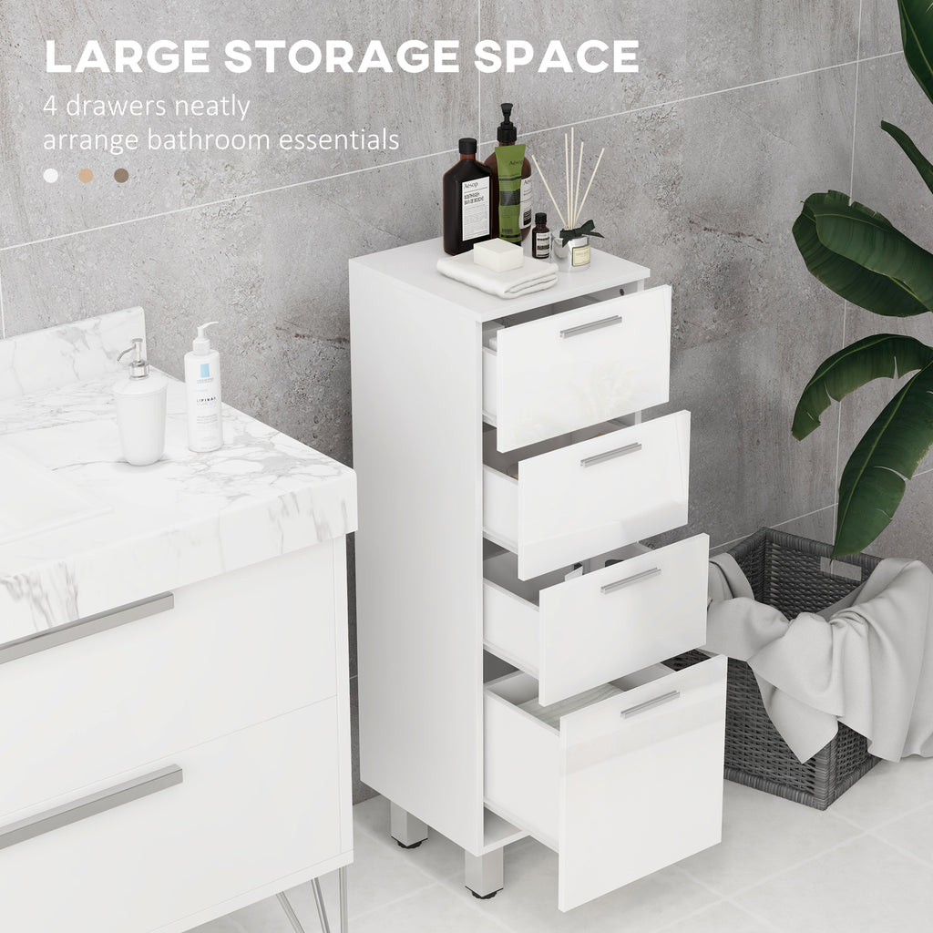 kleankin Bathroom Cabinet in Chipboard with 4 Drawers and Raised Base, 30x30x93 cm, White - Borgè