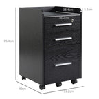 3-Drawer Wooden File Cabinet with Security Keys and 5 Wheels, 39.2 x 40 x 65.4 cm, Black
