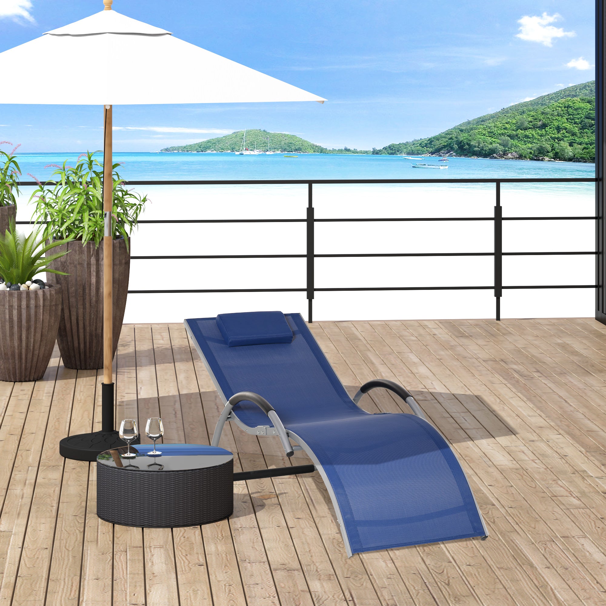 Aluminum Sun Lounger, Textilene Garden Deck Chair with Removable Headrest