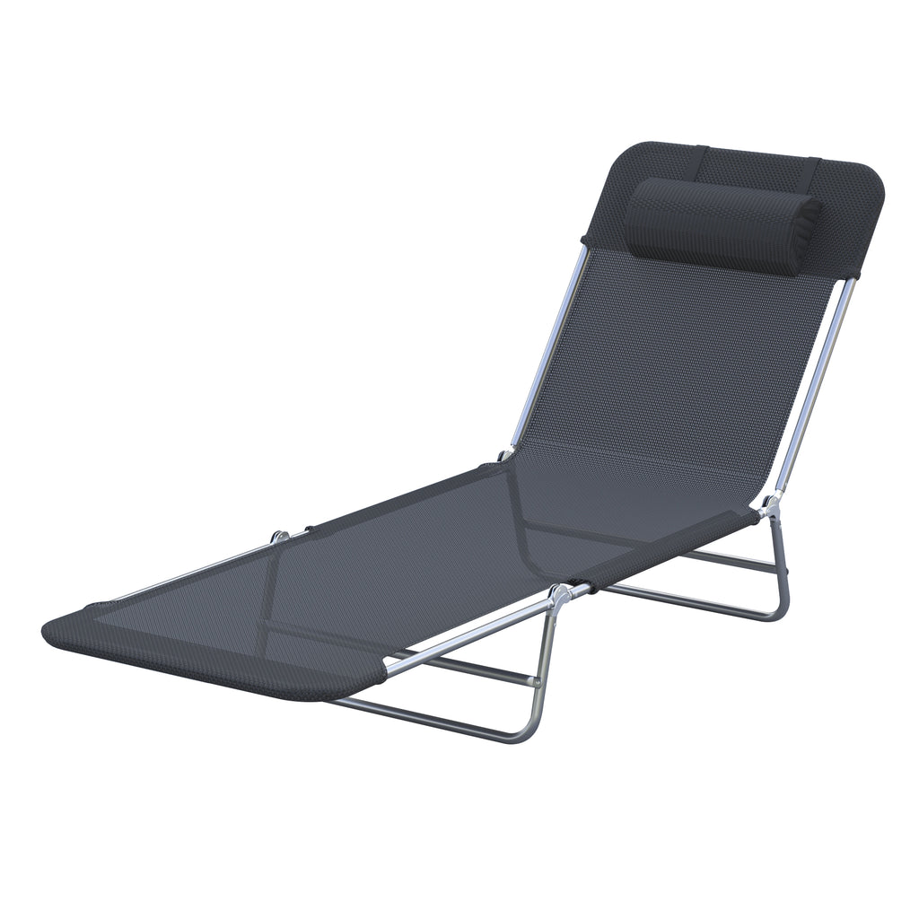 Folding Sun Lounger with Reclining Backrest and Cushion, 182x56x24.5cm