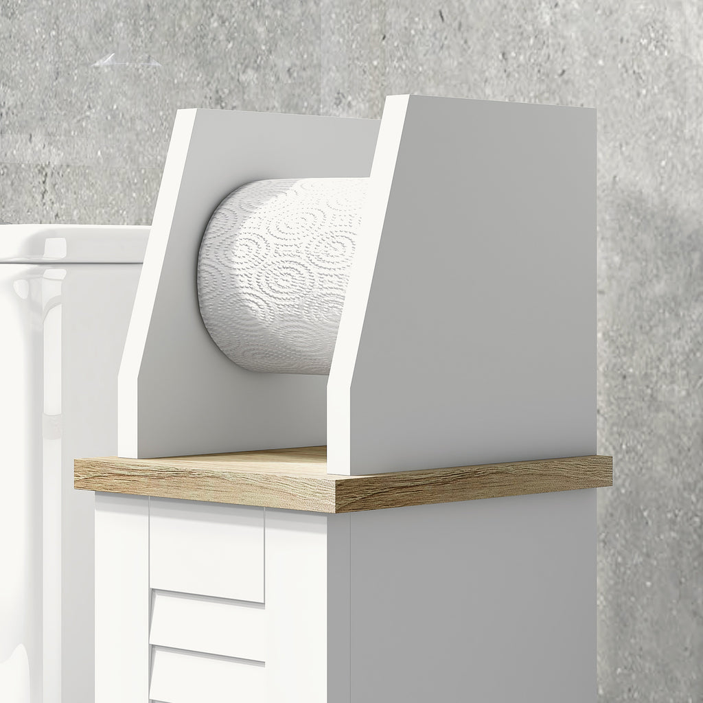 kleankin Bathroom Cabinet Space-Saving Toilet Paper Holder with Cabinet and Adjustable Shelf, 18x20x80 cm, White