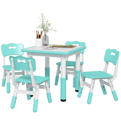 Children's Table and Chair Set 5pcs with 4 Adjustable Chairs 32x36x52.5-56 cm and Table 60x60x46-58 cm, Green