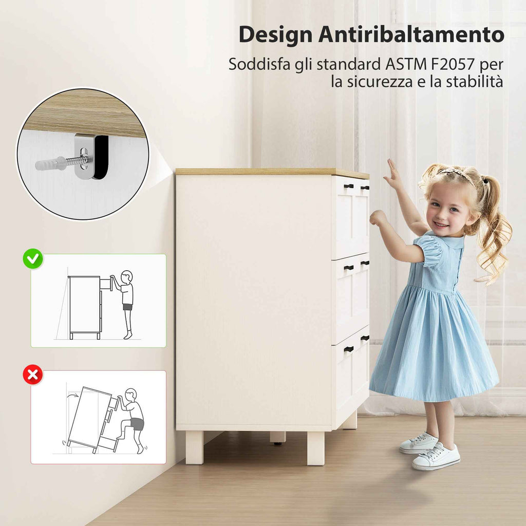 HOMCOM Modern 6-Drawer Chest of Drawers in Chipboard, Pine Wood and MDF, 120x38x71 cm, White and Wood Color