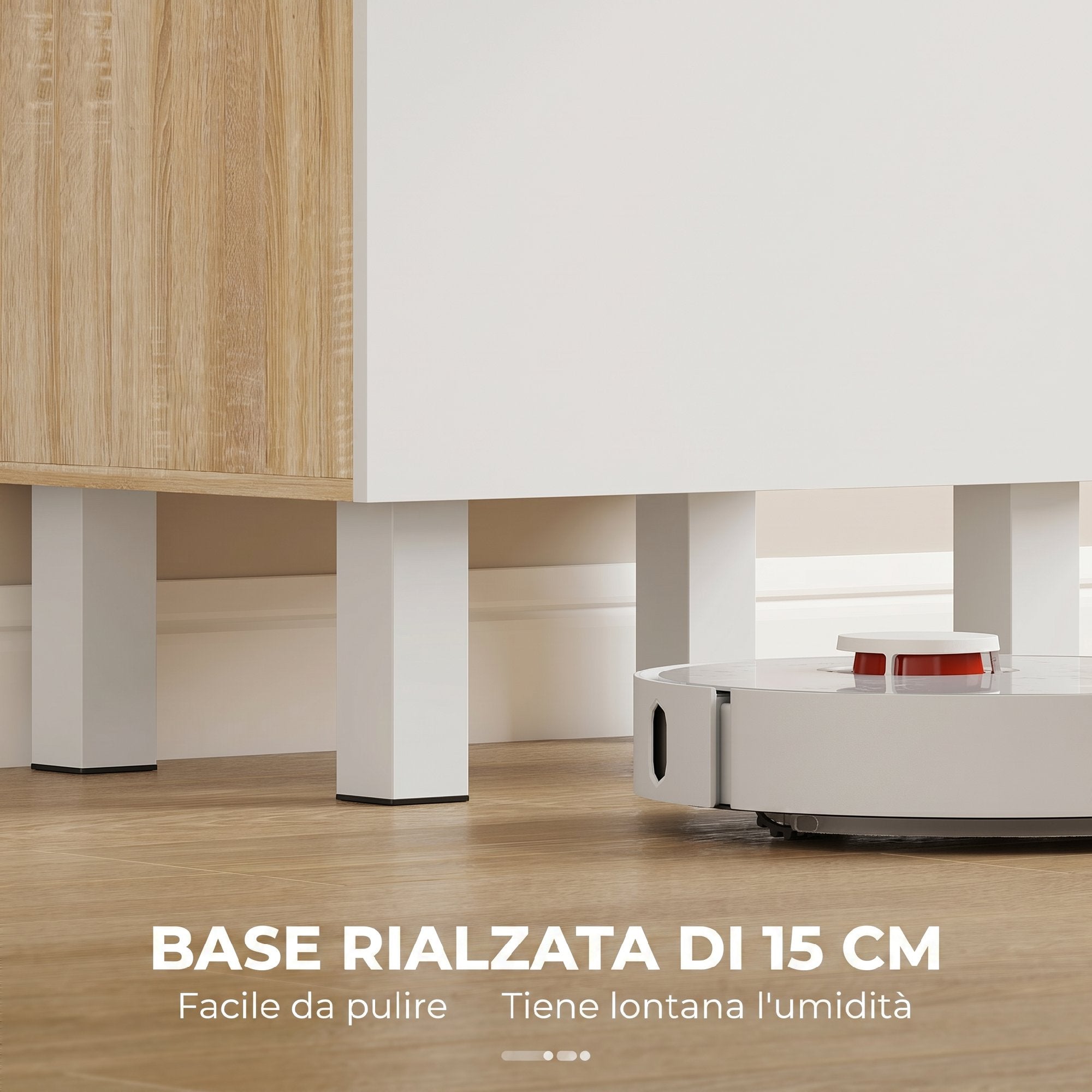 HOMCOM Kitchen Sideboard with Open Shelves, 2 Cabinets and Drawer, in Wood and Metal, 55x40x175 cm, White and Wood