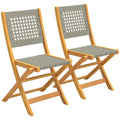 Outsunny Set of 2 Folding Garden Chairs in PE Rattan and Acacia Wood, Supports up to 160 kg, Grey