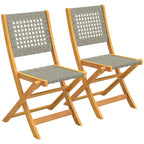 Outsunny Set of 2 Folding Garden Chairs in PE Rattan and Acacia Wood, Supports up to 160 kg, Grey