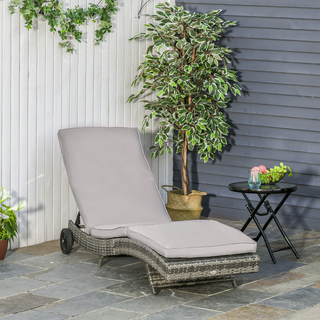 Outsunny garden deckchair in Rattan pe with adjustable back and pillow, 207x70x70cm, gray - Borgè