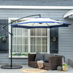 Garden Umbrella with Arm 3x2 m with Crank, Metal and Polyester, Dark Blue and Cream