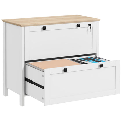 Document Cabinet with 2 Drawers for A4 Folders, Lock and Keys, 76x40x76cm, White